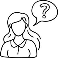 Female Silhouette with Question Mark Thought Bubble Line Art for Problem Solving Concepts vector