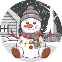 Festive Snowman with Lights and Scarf in Winter Scene Art vector
