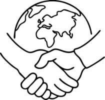 Global Unity Handshake Earth Line Art for Collaboration Concepts vector