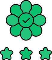Green Flower Badge with Checkmark and Three Stars for Quality and Reward Design vector