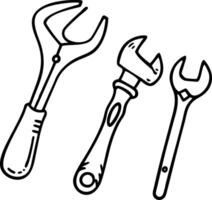 Hand Drawn Illustration of Wrenches and Pliers for DIY and Mechanical Projects vector
