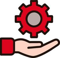 Hand Holding Red Gear Symbolizing Innovation and Technical Support vector