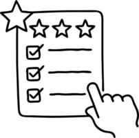 Hand Pointing at Checklist with Stars for Feedback and Evaluations vector