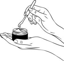 Hands Applying Cream from Jar with Spatula Illustration for Skincare and Beauty vector