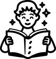 Happy Child Reading Book Illustration with Stars for Educational Use vector