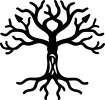 Intricate Black Tree Silhouette Illustration with Roots Branches Symbolizing Growth vector