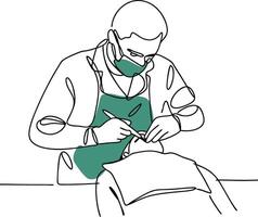 Line Art Dentist at Work Performing Dental Procedure in Minimalistic Style vector