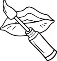 Lip Gloss Applicator and Lips Line Art for Beauty and Makeup Design vector
