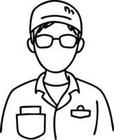 Line Art Worker Wearing Glasses and Cap Illustration for Design Projects vector
