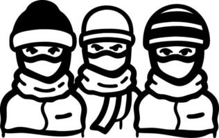 Masked Winter Figures with Scarves and Hats Art for Design Projects vector