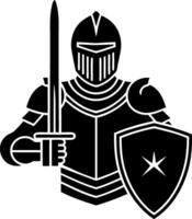 Medieval Knight in Armor with Sword and Shield Silhouette Art vector