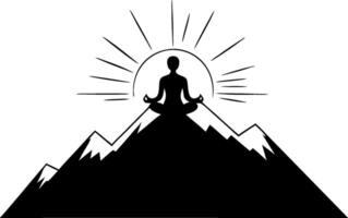 Meditating Figure on Mountain with Sun Rays Symbolizing Inner Peace and Tranquility Art vector