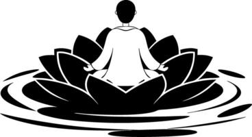 Meditation Silhouette Man on Lotus Flower for Mindfulness and Tranquility Art vector
