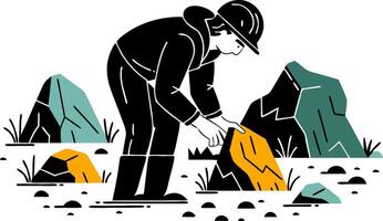 Miner Examining Rocks Illustration for Mining Industry and Educational Use vector