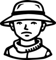 Minimalist Line Art Portrait of Person in Hat and Scarf for Tattoo or Coloring Book Design vector