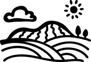 Minimalist Landscape Illustration with Sun Hills and Trees Design vector