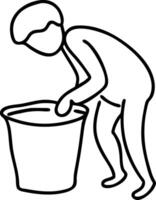Minimalist Illustration Person Cleaning with Bucket Simple Line Art vector