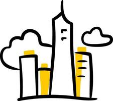 Modern Urban Skyline Illustration with Skyscrapers and Clouds vector
