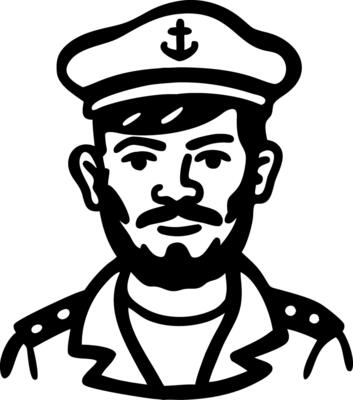 Nautical Captain Portrait Black Ink Illustration for Tattoos and Design