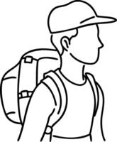 Outline Illustration Backpacker Traveler with Cap Ready for Adventure vector