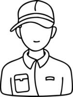 Outline Illustration Delivery Worker Wearing Cap and Uniform for Business Use vector