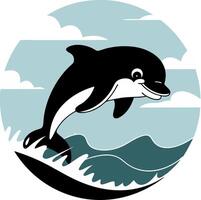 Playful Dolphin Jumping in Ocean Waves Illustration vector