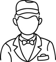 Portrait Outline of Person in Uniform with Cap Bowtie and Suit Line Art vector