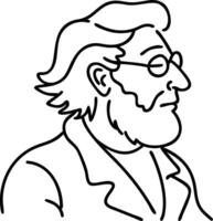 Profile of Bearded Man in Glasses Simple Line Art vector