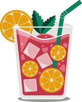 Refreshing Citrus Cocktail Art with Ice and Straw Summer Design vector
