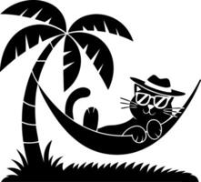 Relaxed Cat in Hammock Under Palm Tree Illustration vector