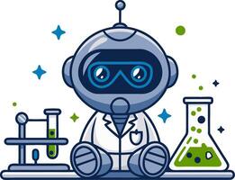 Robot Scientist Cartoon Illustration with Lab Equipment for Science Projects and Education vector
