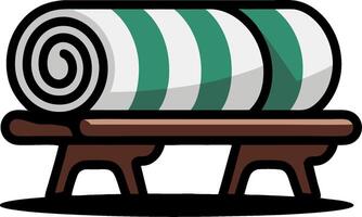 Roll of Striped Green Fabric on Wooden Bench Illustration vector