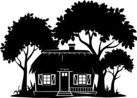 Rustic Cottage Silhouette with Trees for Illustrations and Crafts vector