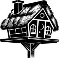 Rustic Treehouse with Thatched Roof Design for Illustrations and Decor vector