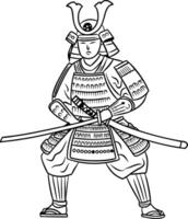 Samurai Warrior Illustration with Katana in Battle Pose for Tattoos and Design vector