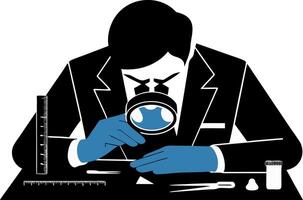 Scientist Analyzing Specimen with Magnifying Glass in Laboratory Illustration vector