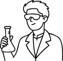 Scientist Holding Flask Line Art Minimalist Science Illustration vector