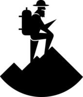 Silhouette Hiker with Backpack on Mountain Peak Adventure vector