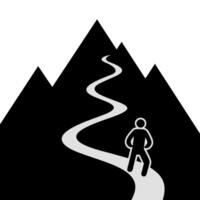 Silhouette of Hiker on Winding Mountain Path Adventure Journey Concept vector
