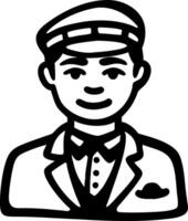 Smiling Chauffeur Black and White Illustration in Retro Style vector
