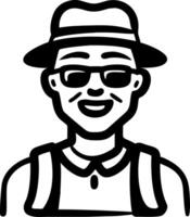 Smiling Older Man in Hat and Glasses Illustration for Design and Branding vector