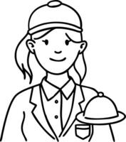 Smiling Waitress Holding Tray Illustration for Hospitality and Culinary Design vector