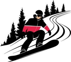 Snowboarder on Mountain Slope with Pine Trees Winter Sports Illustration vector