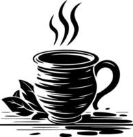 Steaming Coffee Mug With Leaves Art for Cafe Decor and Branding vector