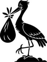 Stork Silhouette Carrying Bundle Symbol of Newborn Arrival Illustration vector