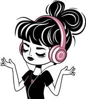 Stylish Girl Enjoying Music with Headphones Illustration vector