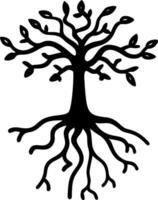 Stylized Tree Silhouette with Roots and Branches for Decorative Design vector