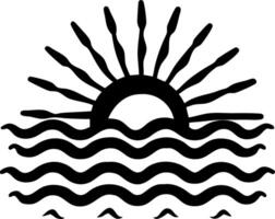 Sunburst Over Waves Illustration for Decorative Design vector