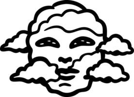 Surreal Face in Clouds Art for Tattoo and Coloring Book Designs vector