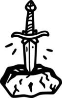 Sword Embedded in Stone Illustration for Fantasy Themes and Tattoo Designs vector